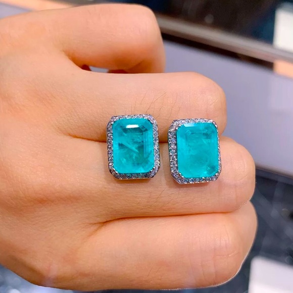 ✨Paraiba Tourmaline Earring and Pendant Halo Set✨ - Picture 2 of 4